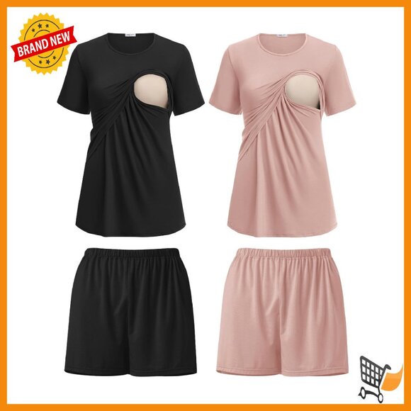 Maternity Nursing Pajamas Set 2 Pack Double Layer Breastfeeding Lounge